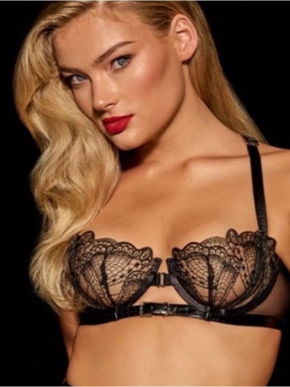 Honey Birdette Black Sheer Lace Harness Underwire Bra, “Jacinta”